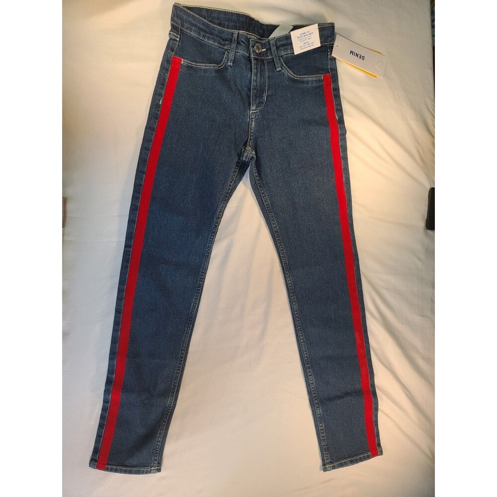 H&M Denim Kids Size 9-10Y Skinny Fit Red Stripe Track Jeans NWT
